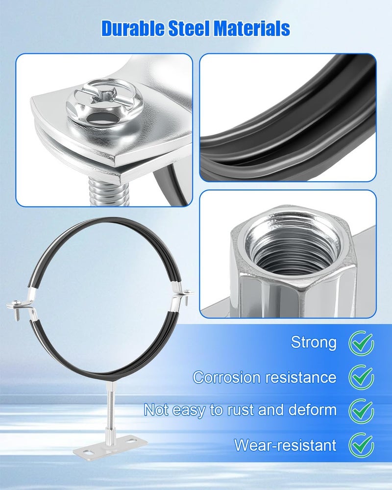 GRSVDF 2 Pcs 8 Inch Adjustable Pipe Bracket, Split Ring Pipe Hanger, Heavy Duty B Vent Wall Strap Round Gas Vent Strap, Chimney Support Mount with Mounting Screws Anti-Slip Pads - Image 5